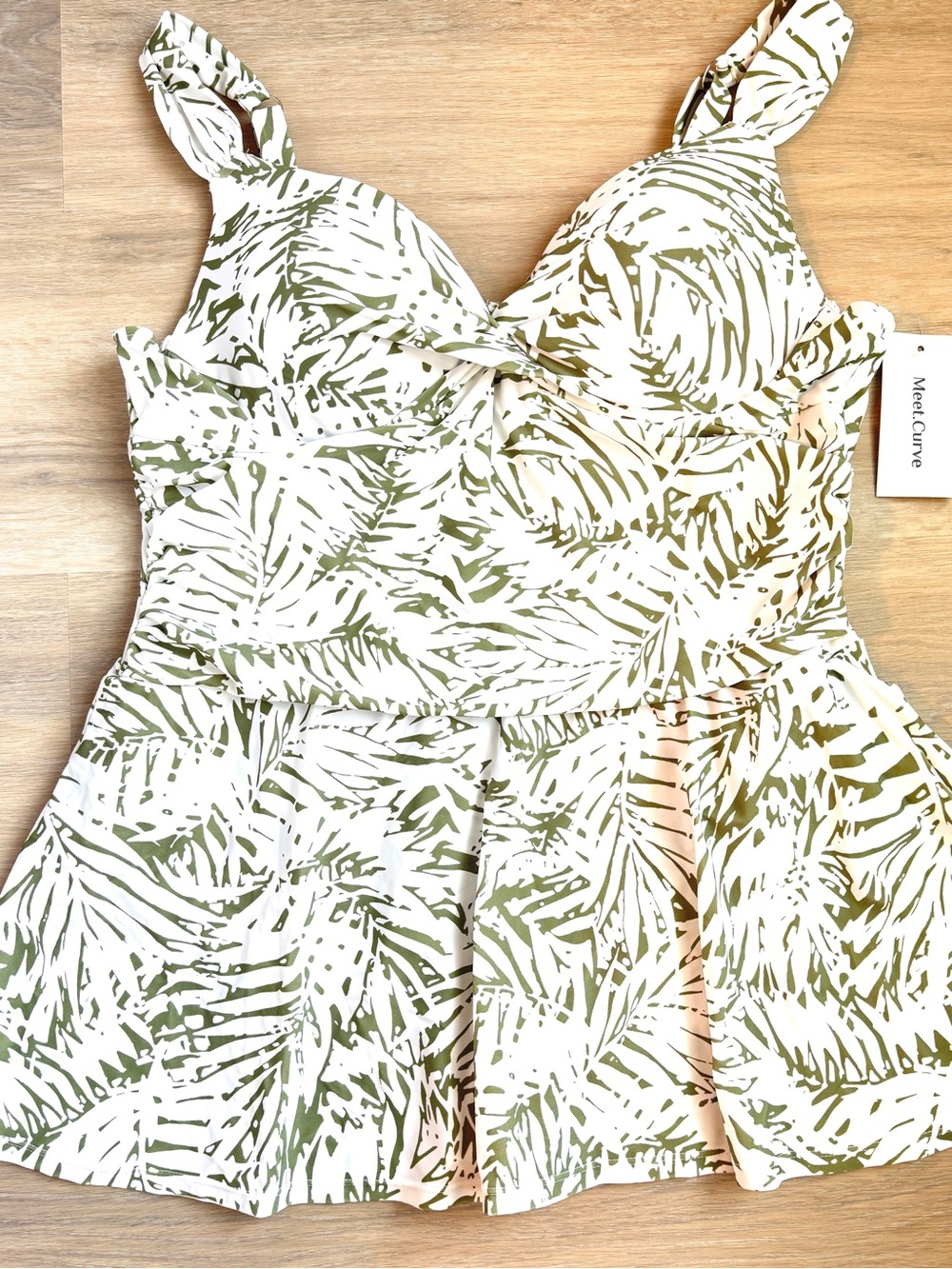 Meet.Curve NWT Green White Tropical Palm Print Swim Dress Tummy Control 3X